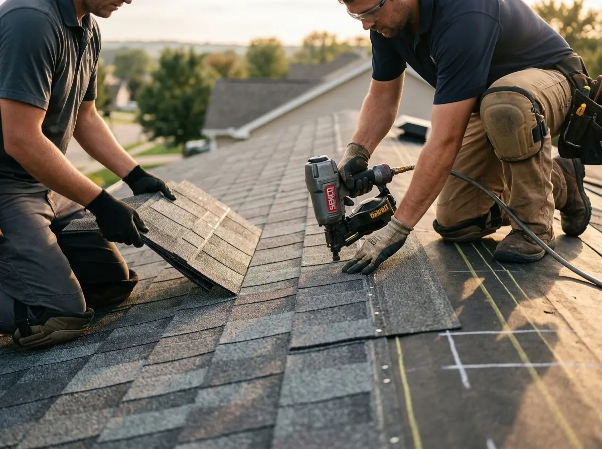Professional roofer working on a residential roof in Pine Castle